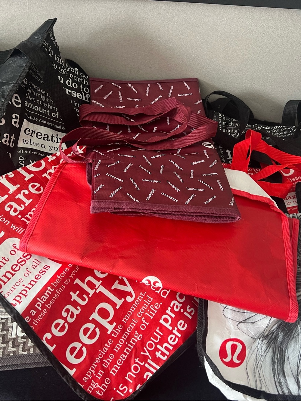 lululemon athletica Red and Maroon Tote Bundle (10) bags